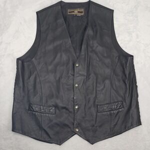 Members Only Black Leather Suit Vest Mens XXT V Neck Snap Front Pockets 2XL Tall